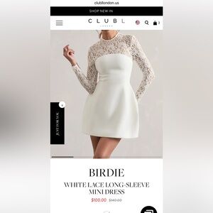 White Lace Long-Sleeve Mini Dress